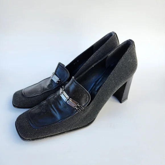 Stuart Weitzman Vintage '90s Tweed & Leather Block Heel Loafers - Picture 3 of 8